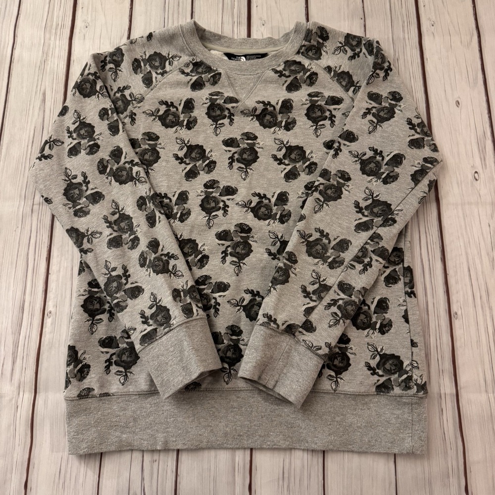 The North Face Sweatshirt Womens Medium Gray Floral Pullover TNF‎ Hiking Roses